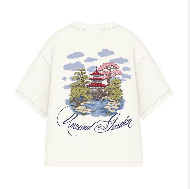 Japan Temple Boxy T-shirt - Beige