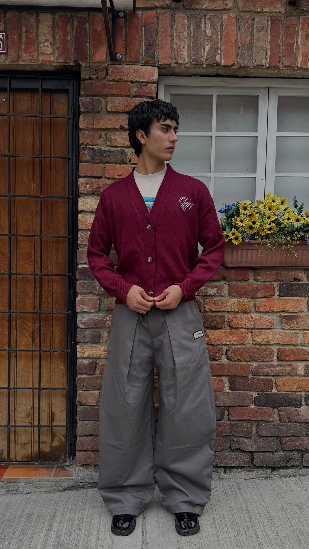 Cardigan Knit Fabric Grandma´s - Wine red