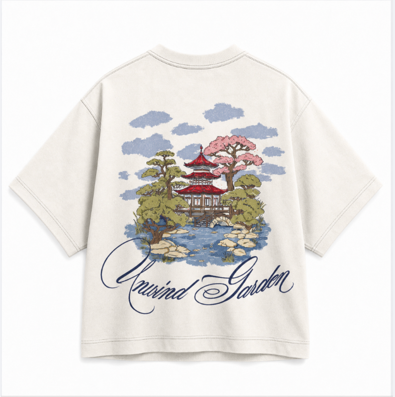 Japan Temple Boxy T-shirt - Beige